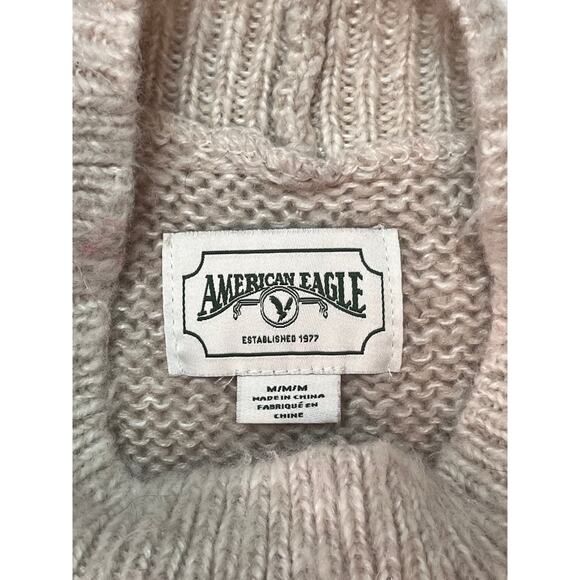 American Eagle Ombré Stripe Mock Neck Sweater in Beige/Red/Navy - Picture 7 of 7